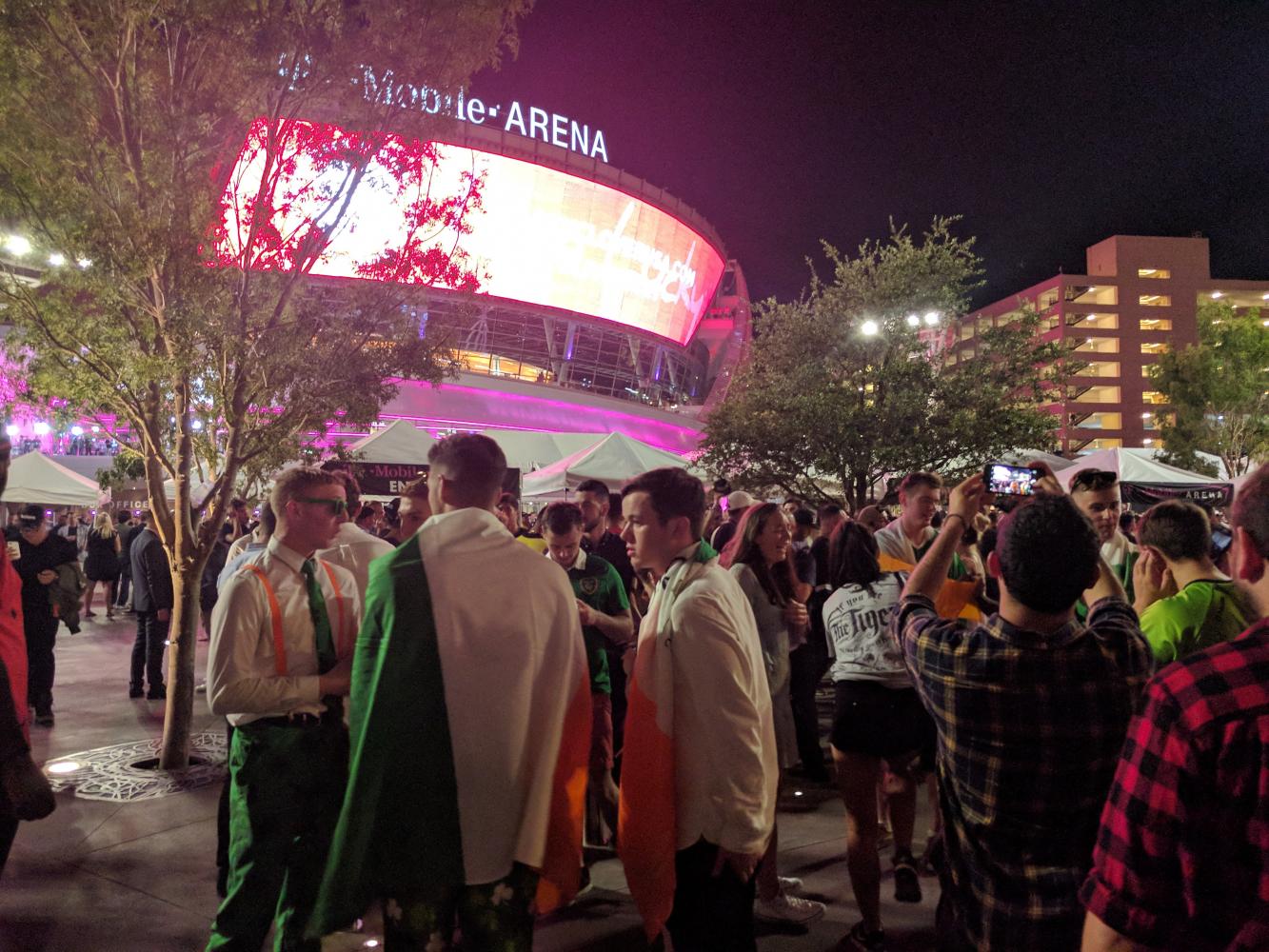 McGregor's Irish fans traveled 5,000 miles to support him in his first professional boxing match, Las Vegas, Aug. 26.