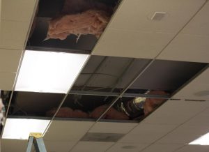 R building ceiling damaged by flood