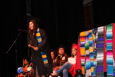 Student speaking at graduation celebration